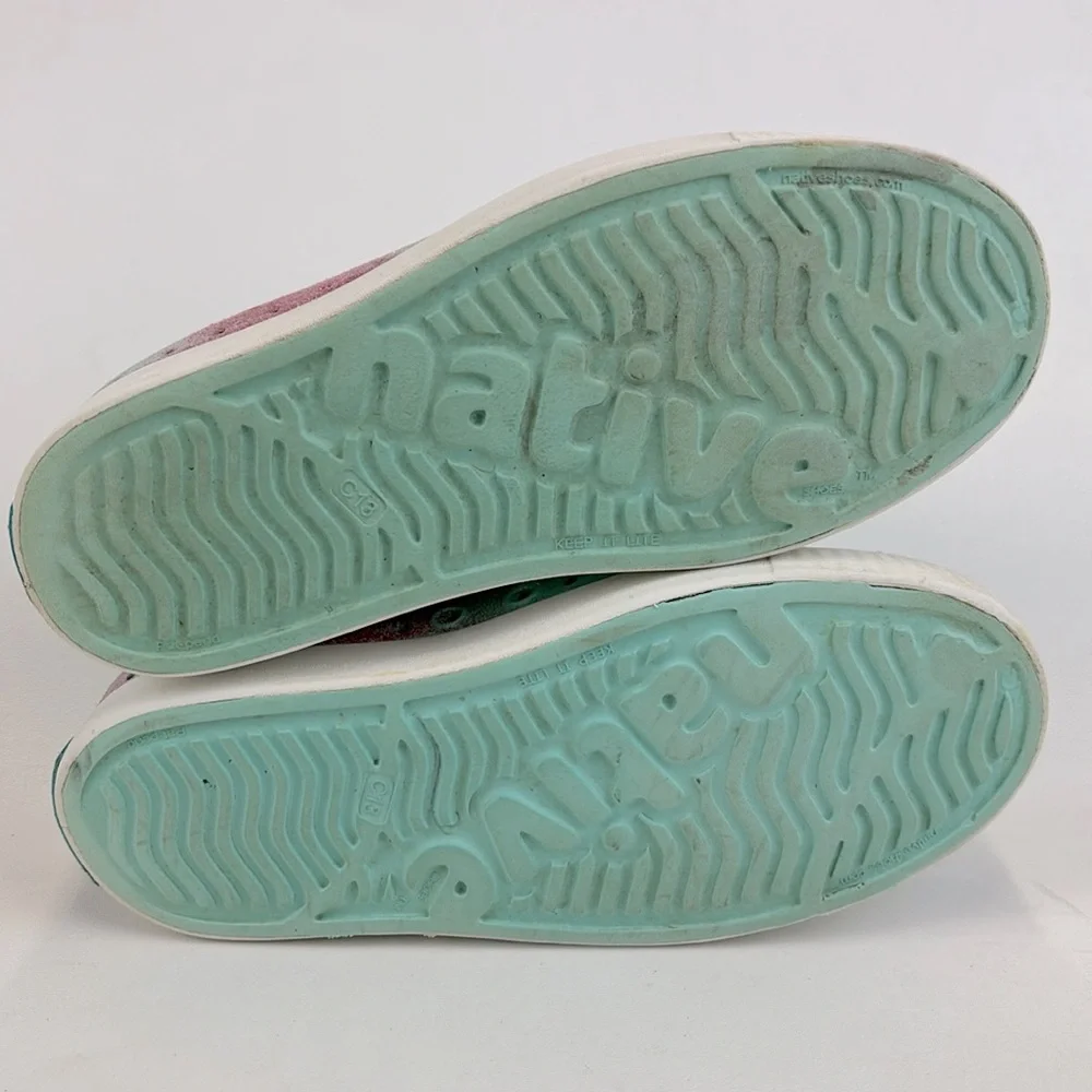 NATIVE Jefferson Kids Pink Green Glitter SlipOn Shoes Size C13